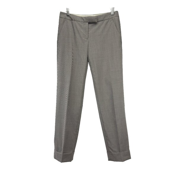 THEORY Micro Houndstooth Plaid Wool Straight Leg Trouser Gray Brown Pants Size 2 - Picture 1 of 8